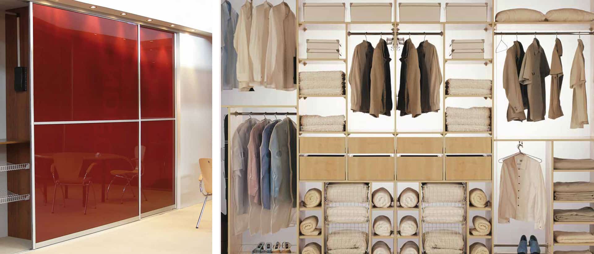 Walk in closet with cloth and shelf at home